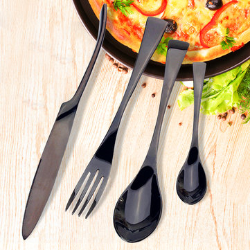 4PCS Black Western Food Dinnerware Stainless Steel Cutlery Fork Spoon Teaspoon Knife