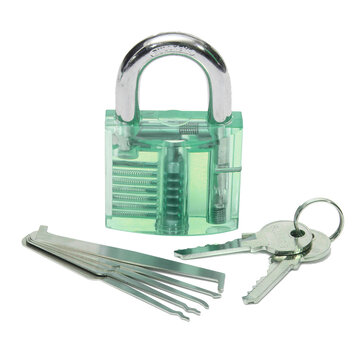5pcs Unlocking Lock Picks Tools Set + Transparent Practice Padlock