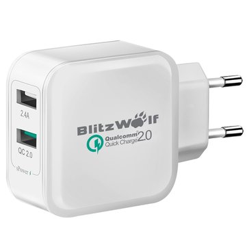 BlitzWolf BW-S2QC QC2.0+2.4A 30W Dual USB EU Charger Adapter With Power3S Tech