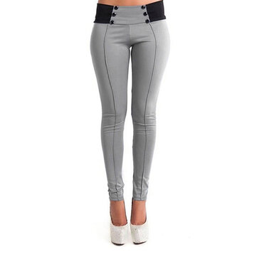 Slim Double Breasted Patchwork Elastic Skinny Women Pencil Trousers Pants
