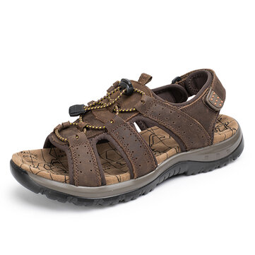 US Size 6-9.5 Men Leather Sandals Beach Flat Shoes