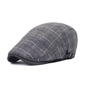 Unisex Cotton Grid Blank Newsboy Beret Hat 