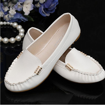 Women Artificial Leather Solid Slip On Moccasins Flats Loafer Shoes Soft Sole Flats
