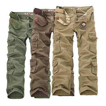 ChArmkpR Mens Military Outdoor Loose Large Size Cotton Multi-pockets Cargo Pants