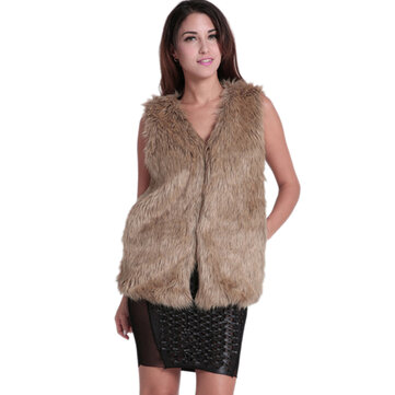 Fur Leather Sexy Slim Sleeveless Vest Coat