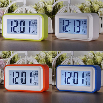 Touch Sensor LCD LED Digital Light Control Alarm Clock Blue Backlight Time Calendar Thermometer