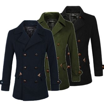 Mens Fashion Windbreaker Coat Lapel Double-breasted Slim Woolen Jacket by HongKong BangGood network Ltd.