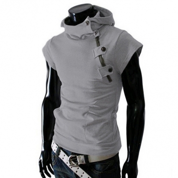 Men's Cotton Hooded Short Sleeved Solid Sweatershirts