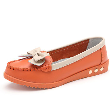 Women Casual Leather Shoes Color Flats Slip On Leather Loafers