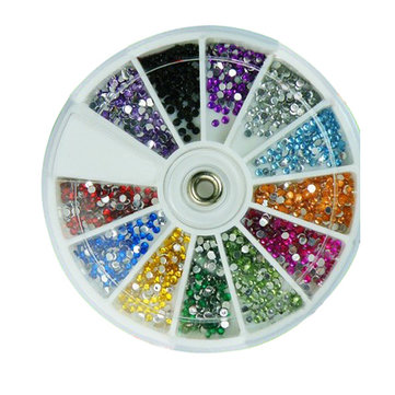 China Wholesale 12 color Nail Art Round Rhinestone Glitters Wheel 2.0mm