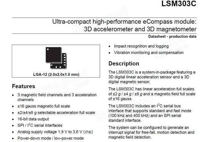 LSM303C Three-Axis Magnetic Field Acceleration Sensor Module LIS3MDL Magnetometer