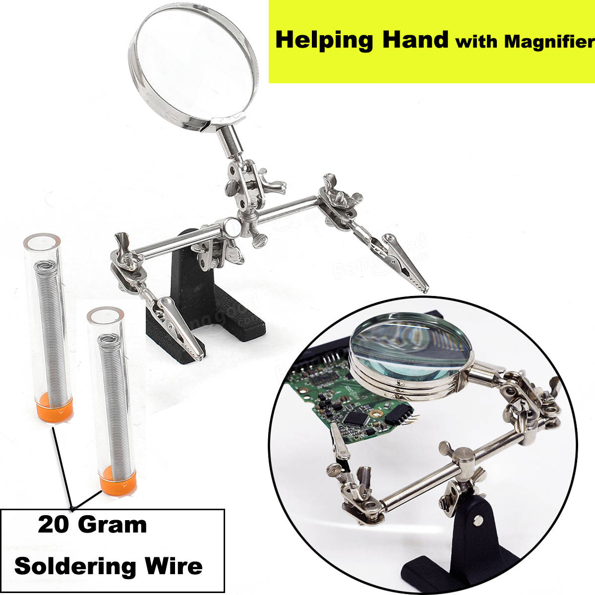 110V 60W Soldering Iron Tool Kit with Helping Hand Soldering Magnifier + 20G Soldering Wire