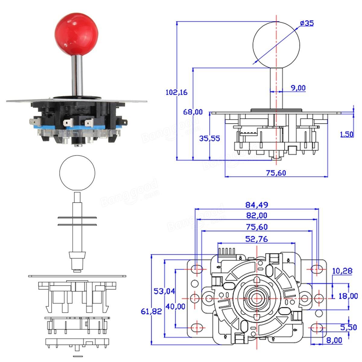 1Pc DIY Arcade 8 Way Joystick Replacement Parts for Fighting Game Competition