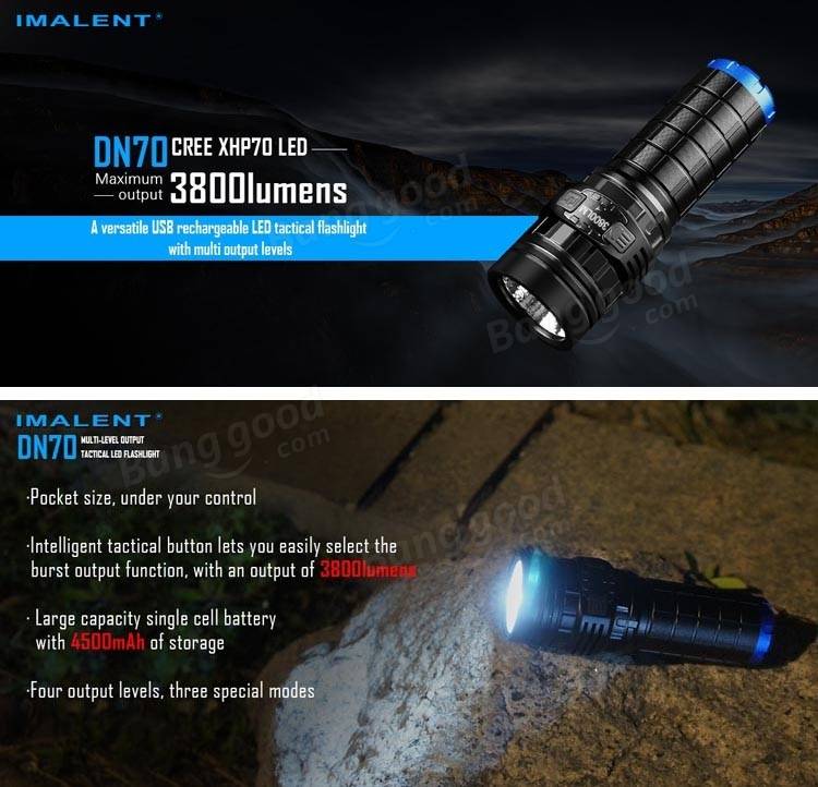IMALENT DN70 XHP70 3800LM 26650 Tactical Rechargeable LED Flashlight