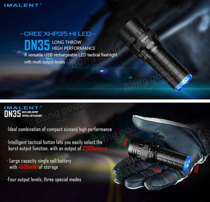 IMALENT DN35 XHP35 HI 2200LM 26650 USB Rechargeable LED Flashlight