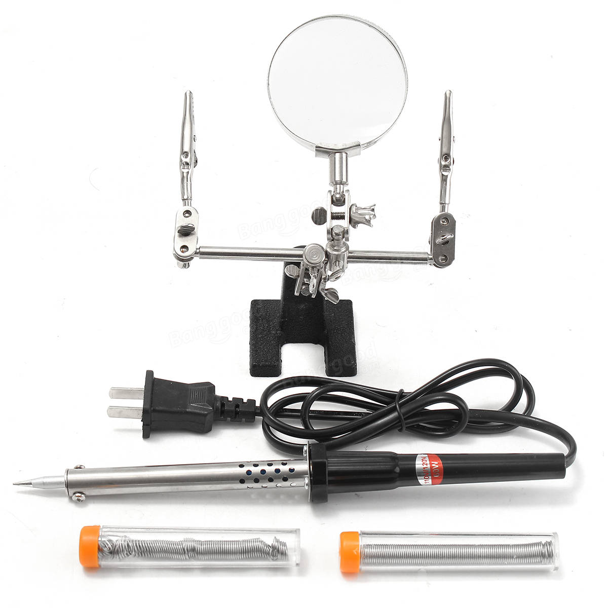 110V 60W Soldering Iron Tool Kit with Helping Hand Soldering Magnifier + 20G Soldering Wire