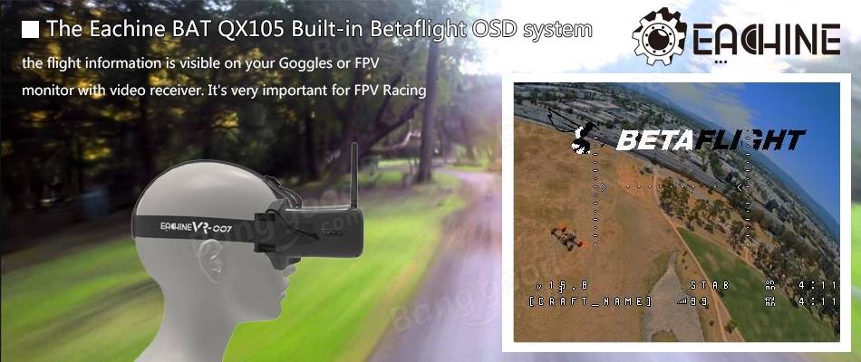 Eachine BAT QX105 w/ AIOF3_BRUSHED OSD 600TVL CAM 1020 Motor Buzzer Micro FPV Racing Quadcopter BNF