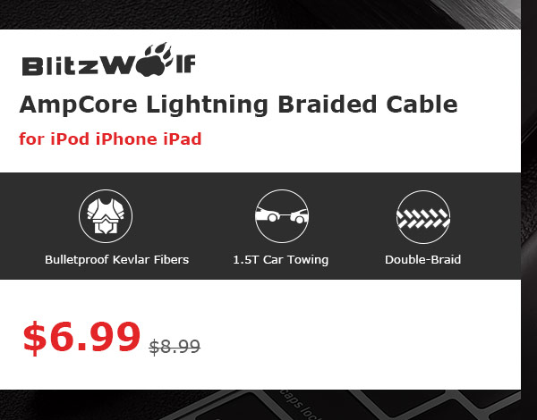 BlitzWolf Ampcore BW-MF7 2.4A Lightning Braided  Cable 3.33ft/1m 