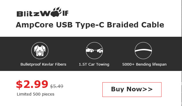 BlitzWolf AmpCore BW-TC5 3A Type-C Braided Cable 3.33ft/1m 