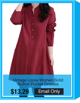 Vintage Loose Women Solid Button Pocket Dresses