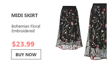 Bohemian Floral Embroidered Midi Skirt