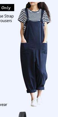 Casual Women Loose Strap Pocket Jumpsuit Trousers