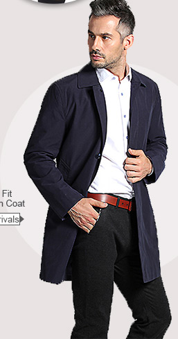 Mens Casual Slim Fit Business Long Trench Coat 
