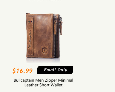Bullcaptain Men Zipper Minimal Leather Short Wallet
