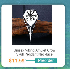 Unisex Viking Amulet Crow Skull Pendant Necklace Genuine Leather Chain