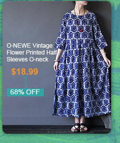 O-NEWE Vintage Flower Printed Half Sleeves O-neck Dresses 
