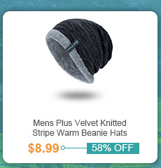 Mens Plus Velvet Knitted Stripe Warm Beanie Hats