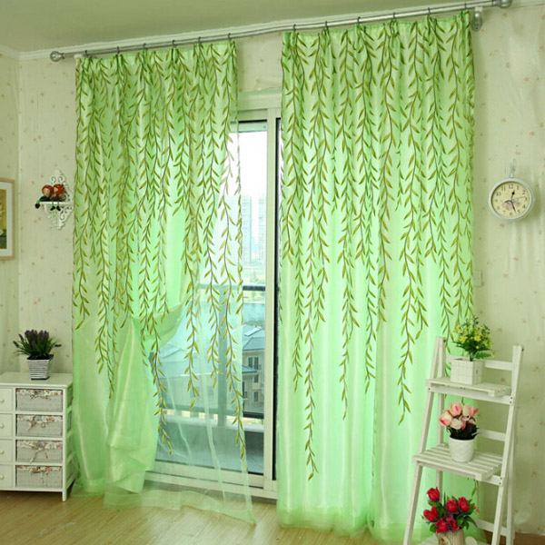 

100x200cm Green Leaves Voile Window Screening Balcony Bedroom Window Curtain