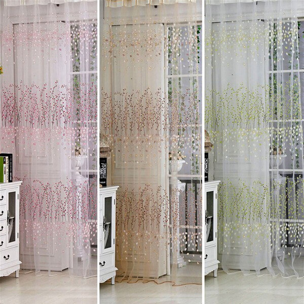 

Wintersweet Tree Printed Tulle Voile Window Curtain Organdy Sheer Window Screen