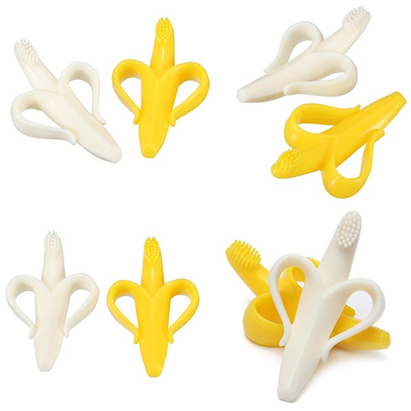 

Soft Silicon Banana Bendable Baby Teether Training Toothbrush