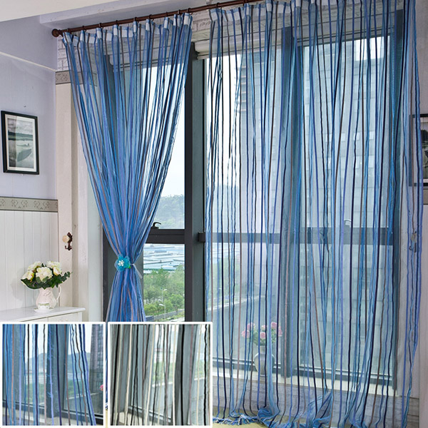 

100x200cm Chenille Stripe Window Screening Balcony Bedroom Window Curtain