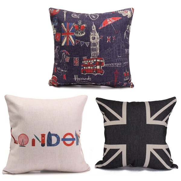 

British Flag Printed Cotten Linen Throw Pillow Case Square Cushion Cover Home Sofa Decor