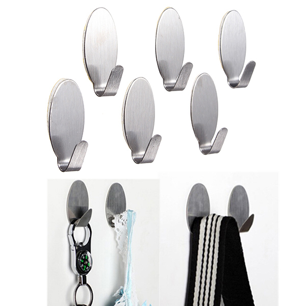 

6Pcs Stainless Steel Adhesive Clothes Hook Wall Door Holder Bathroom Towel Hanger