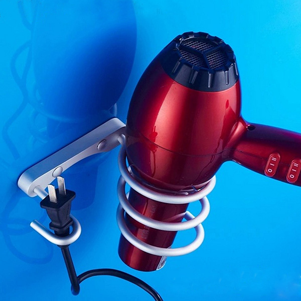 

Salon Spiral Hair Dryer Stand Straightener Holder Wall Mounted Storage Rack With Plug Hook