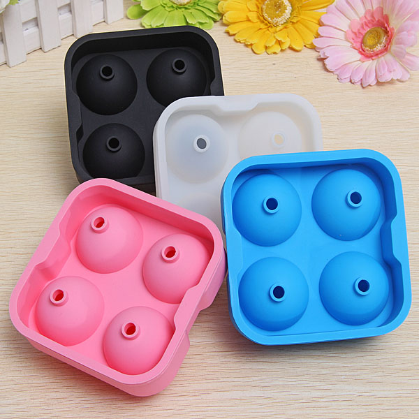 Four Holes Silicone Whiskey Ice Hockey Mold Ice Cube Tray With Lid