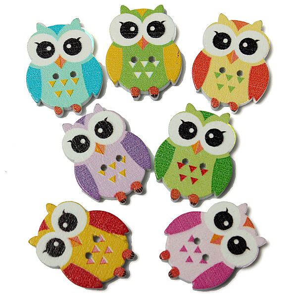 

100pcs 2 Holes Multi Color Cute Owl Pattern Wooden Buttons