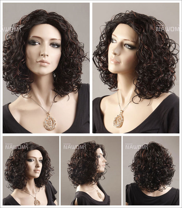 

NAWOMI Curly 100% Kanekalon Synthetic Hair Wig Ventilate Dark Brown Middle Bang Wavy