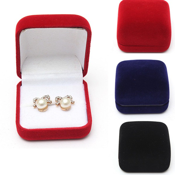 Velvet Stud Earring Ring Jewelry Box Jewelry Display Gift Box - US$1.86