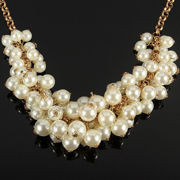 Multilayer Pearl Bib Statement Necklace Gold Plated Chain Choker - US$5 ...