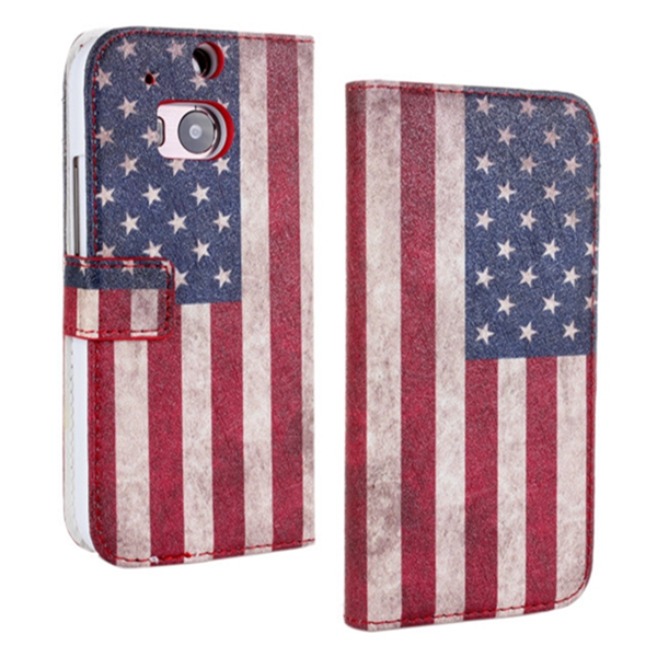 

American Flag Flip PU Leather Protective Case for HTC ONE M8