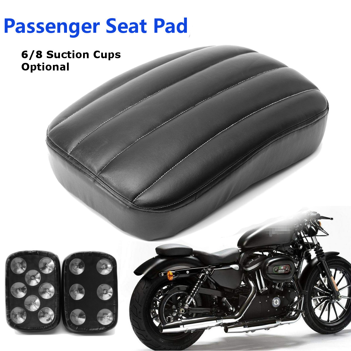 Leather Motorcycle Rear Pillion Passenger Seat Pad 6 Suction Cups For Harley 883