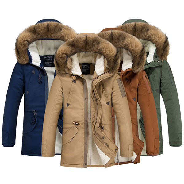 

Mens Lamb Wool Coat Winter Casual Hooded Thick Mid Long Down Cotton Jacket 5 Colors
