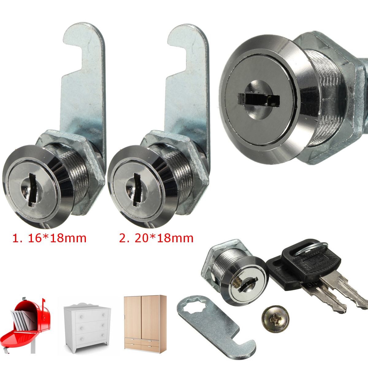 16mm Aluminum Alloy Cam Lock For Cabinet Drawer Locker Mailbox Lockand & 2 Keys 