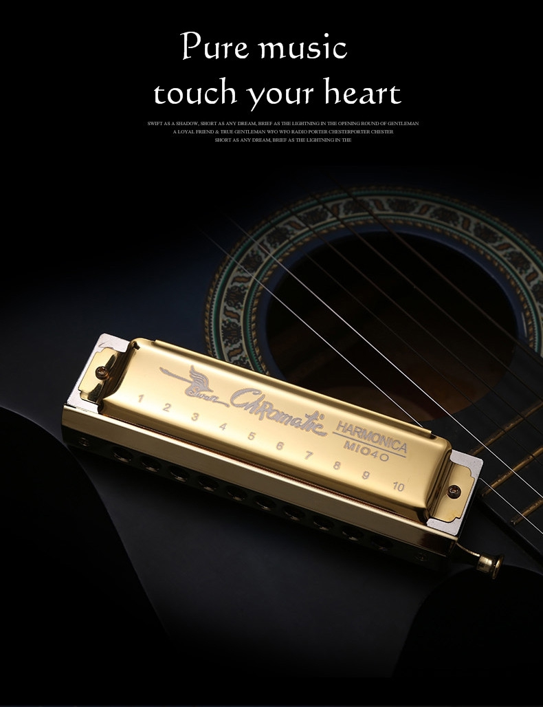 Swan Professional Gold C Key 10 Hole 40 Tone Chromatic Harmonica SW-1040 - Photo: 1