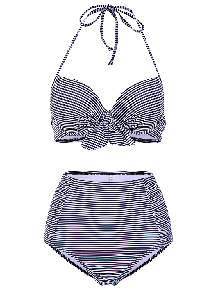 Sexy Halter Navy Style Stripe Underwire Backless Bowknot Elastic ...