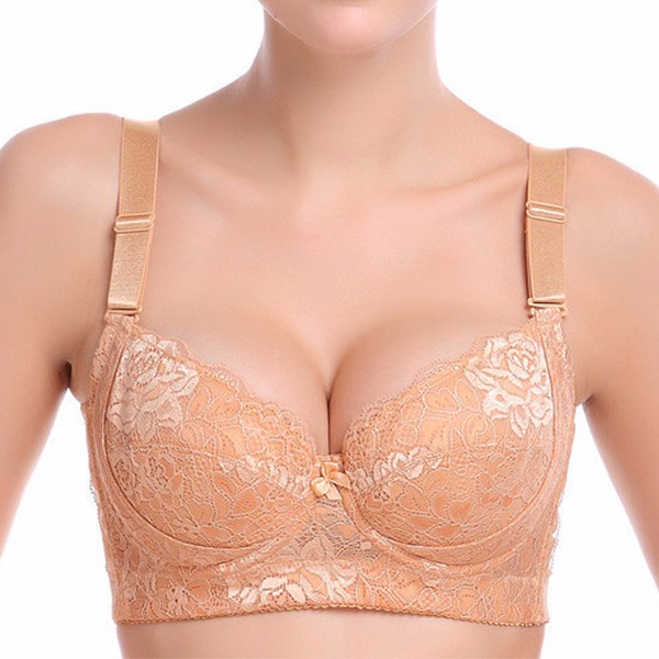 

Women Lace Embroidery Gather Adjustment Top Push Up Soft Breathable Underwire Thin Bra